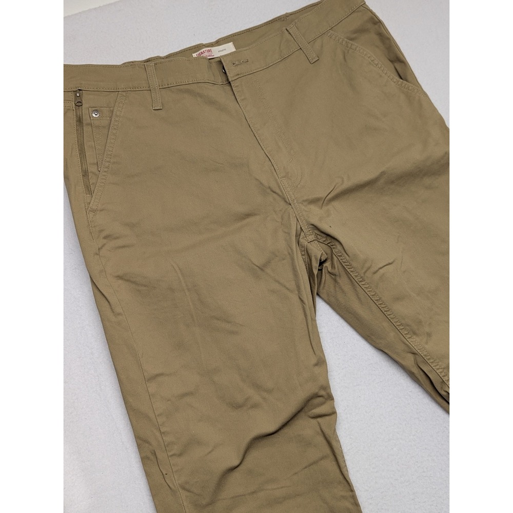 Levi Strauss Signature Mens Athletic Fit Khaki Pants Tan Stretch Zip Pocket